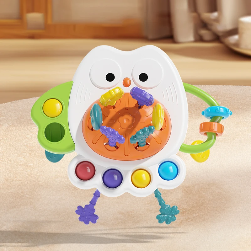 Hand Coordination Sensory Interactive Toy Owl Pull String Toy 6 Ropes Montessori Early Educational Toys with Activity Buttons