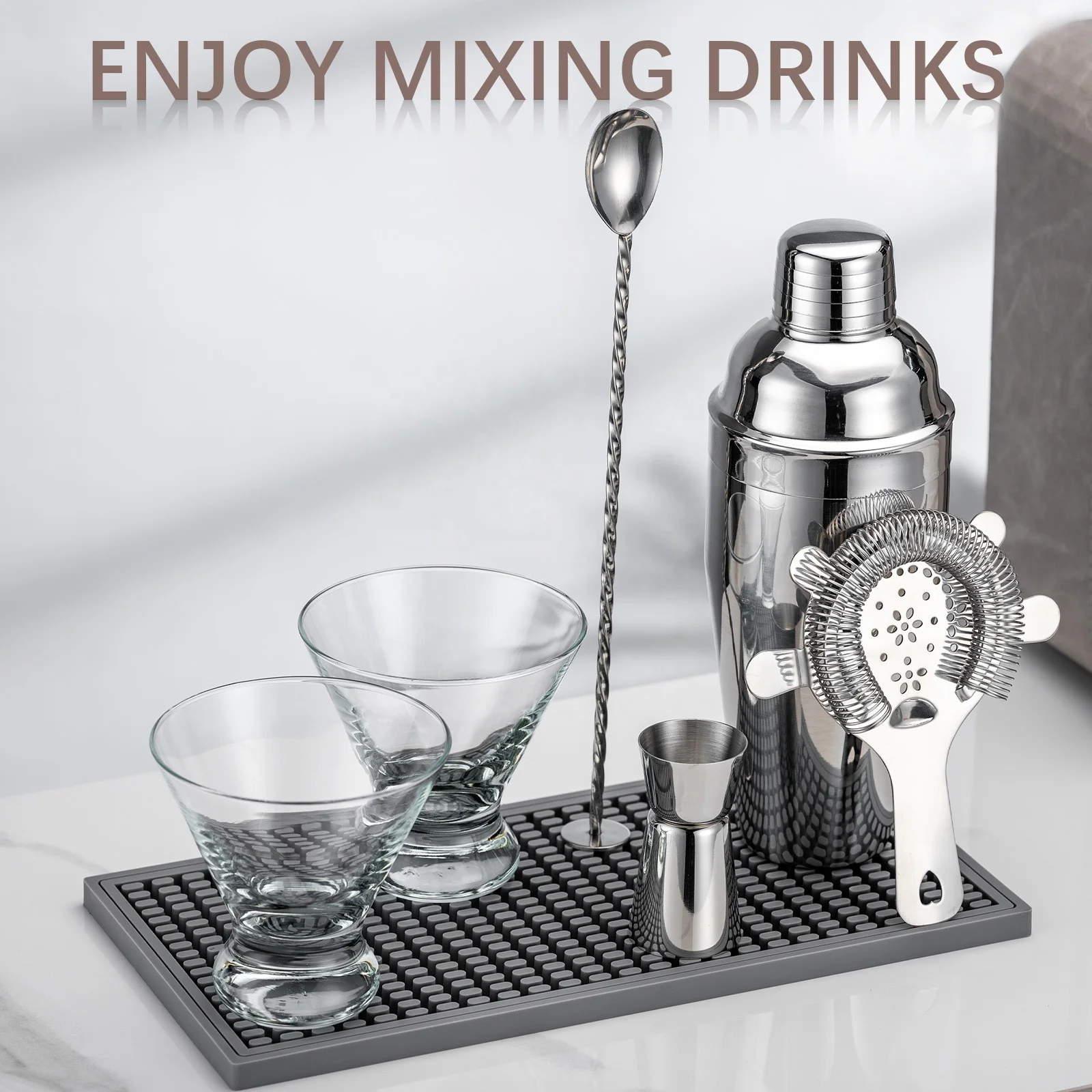 Professional Bartender Travel Cocktail Set Barware Stainless Steel Mixing Spoon Jigger Shaker Set With Suitcase Cups