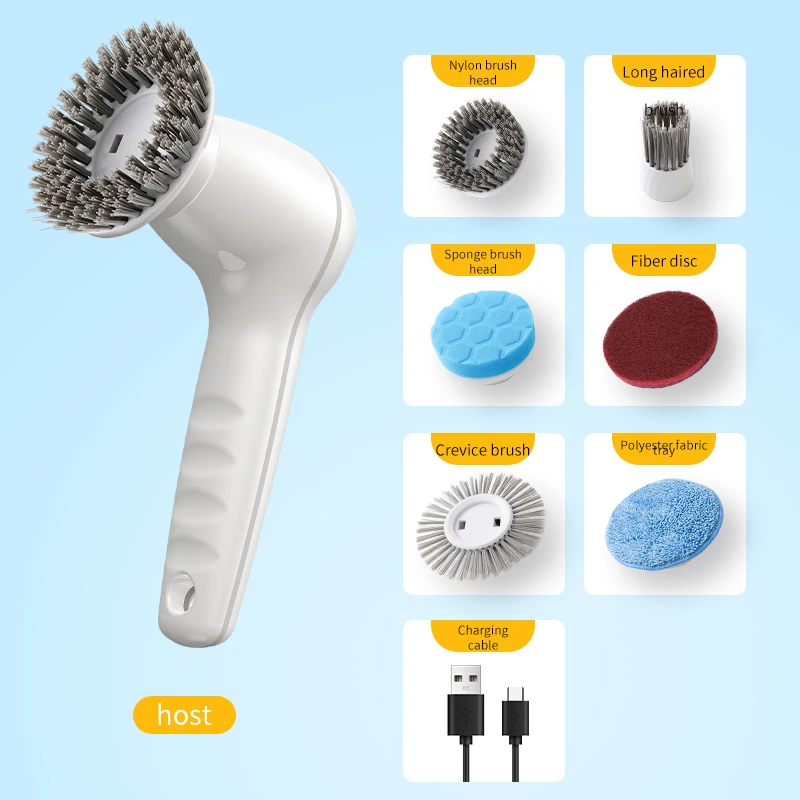 8 In 1 Kitchen Dishwashing Brush Bathroom Clean Brush Spin Scrubber Wireless