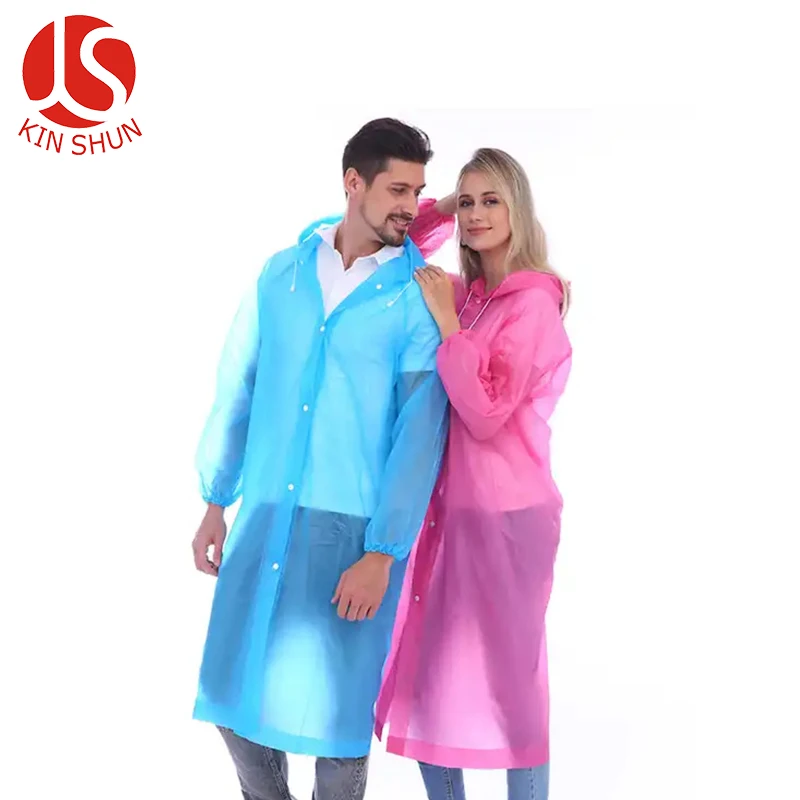 Kinshun Pe Clear Poncho Plastic Zipper Waterproof Rain Coat Disposable Rainwear Factory Custom Wholesale Adults Kids Disposable