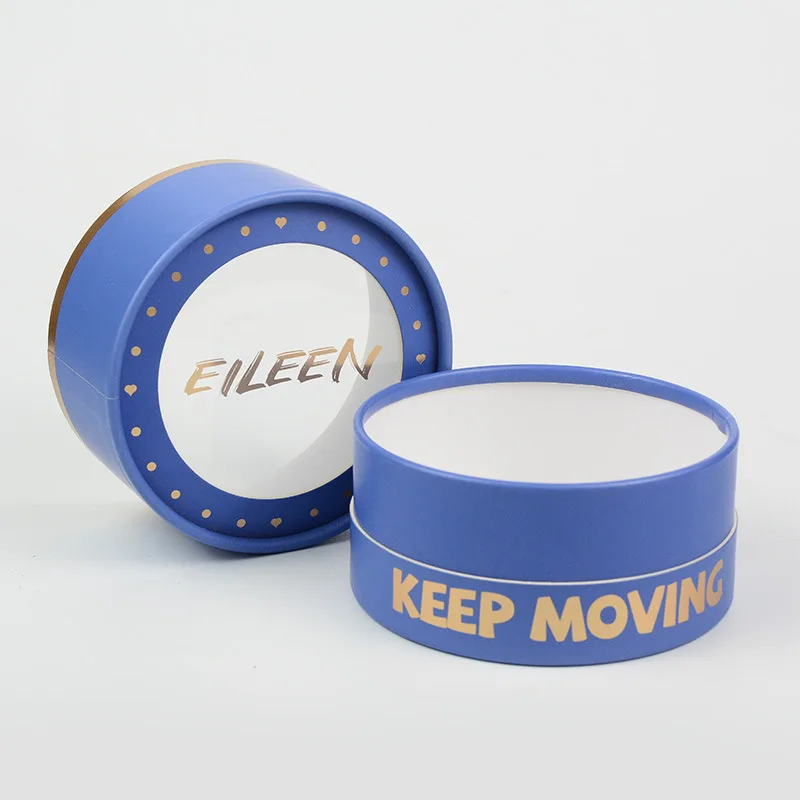 Luxury recyclable cylinder lipstick powder eyebrow brush cosmetic paper tube with round PVC window and silver/GOLD txt