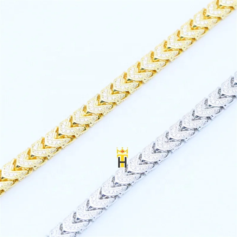 10k 14k 18k yellow gold diamond cut solid franco link bracelet 8mm full rhinestone gold color chain