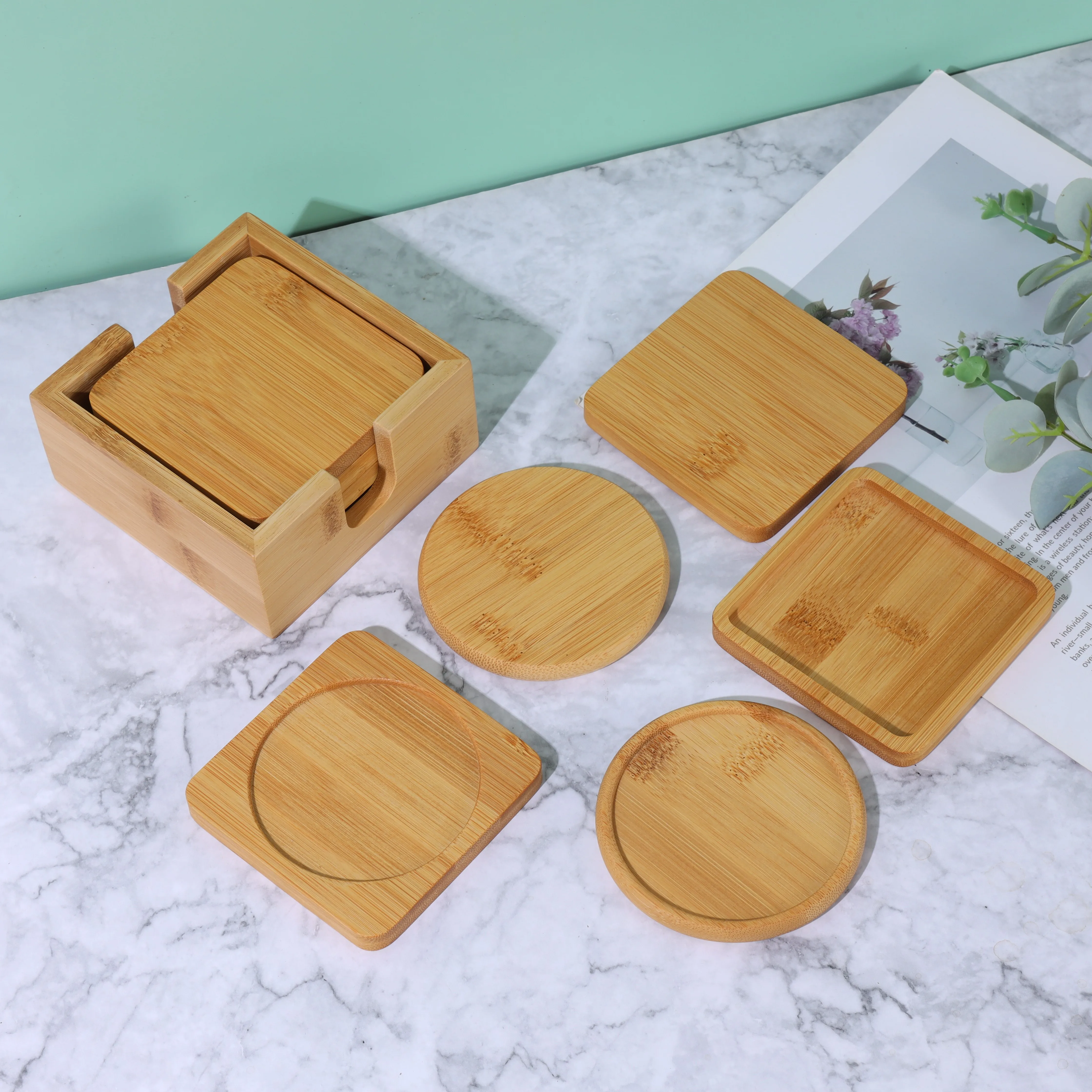 Acacia Wholesale Custom factory OEM Acacia Cork bamboo coaster walnut wooden coaster beech coaster for coffee cup