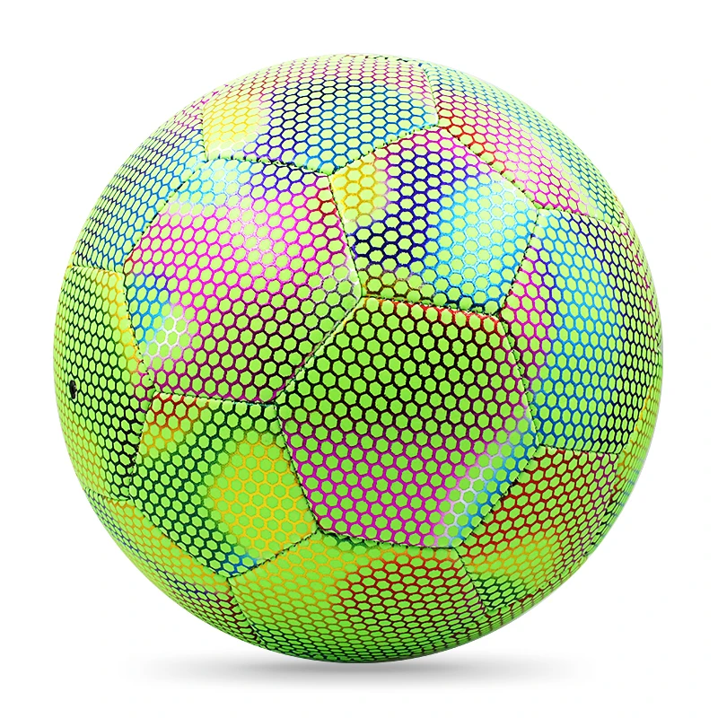 Wholesale factory  holographic Reflective glowing soccer ball glow in the dark football balls with Custom logo and size