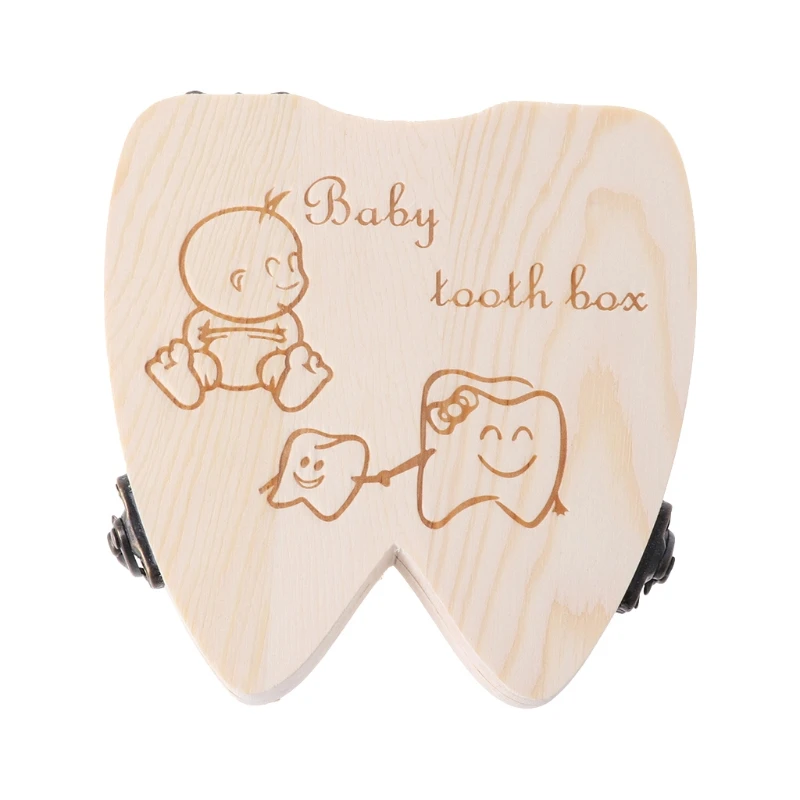 Wholesale Kids Wooden Tooth box Portuguese/English /Spanish/ French /Italian Baby First Tooth Box Child Milk Teeth Storage