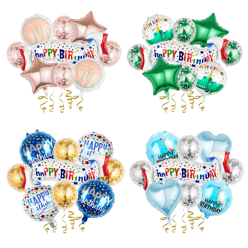 9PCS Happy Birthday Balloons Set Foil Balloon Banner Baby Party Decoration Backdrop happy birthday party supplies decorations
