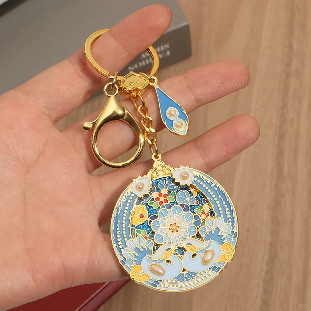 Factory customized lapel pins round engraved with exquisite floral pattern, meaning good luck key gifts