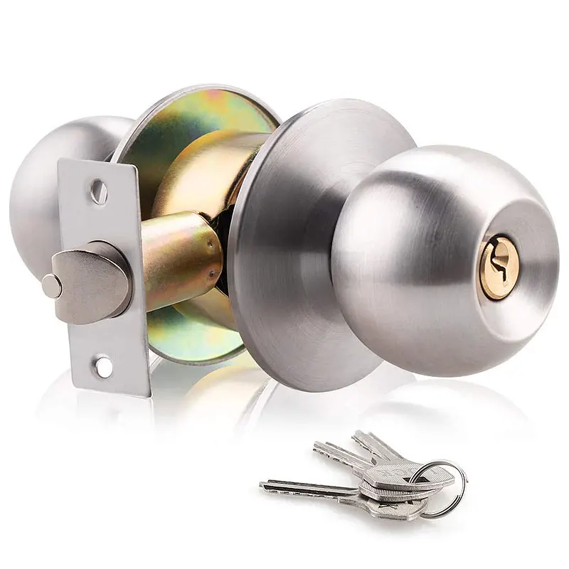 Keyed entry door Tubular knob stainless steel handle ball knob lock cylindrical round door knob lock