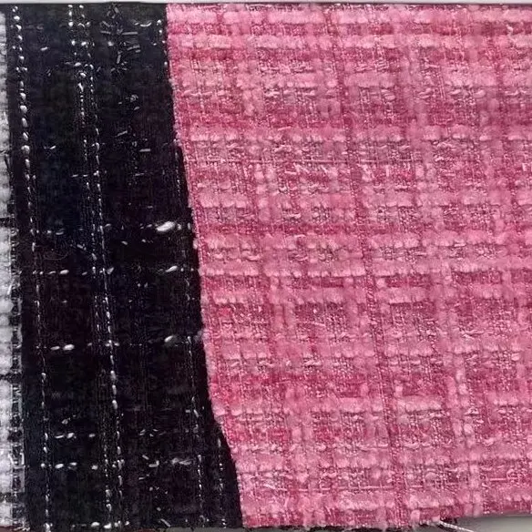 New fashion recycled polyester fabric 100% polyester glitter pink tweed fabrics for clothing