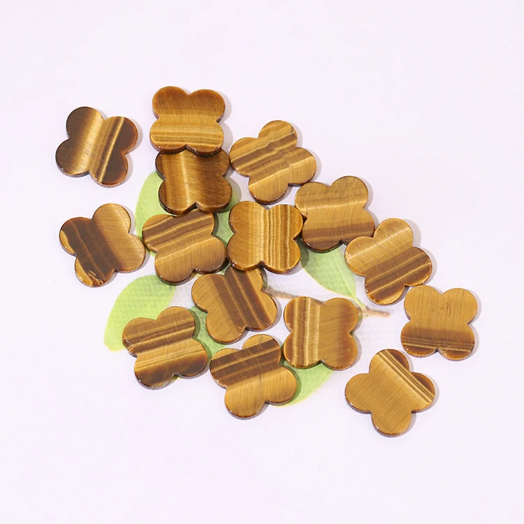 Hot Sale Natural Gemstone Tiger Eye Four Leaf Clover Stone Lucky Brown Tiger Eye For Bracelet Jewelry