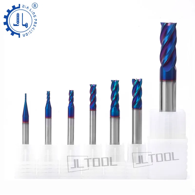 HRC65 Tools Solide Carbide Mill Cutter 4Flat China Solid Carbide End Mill Cutter With Nano Blue