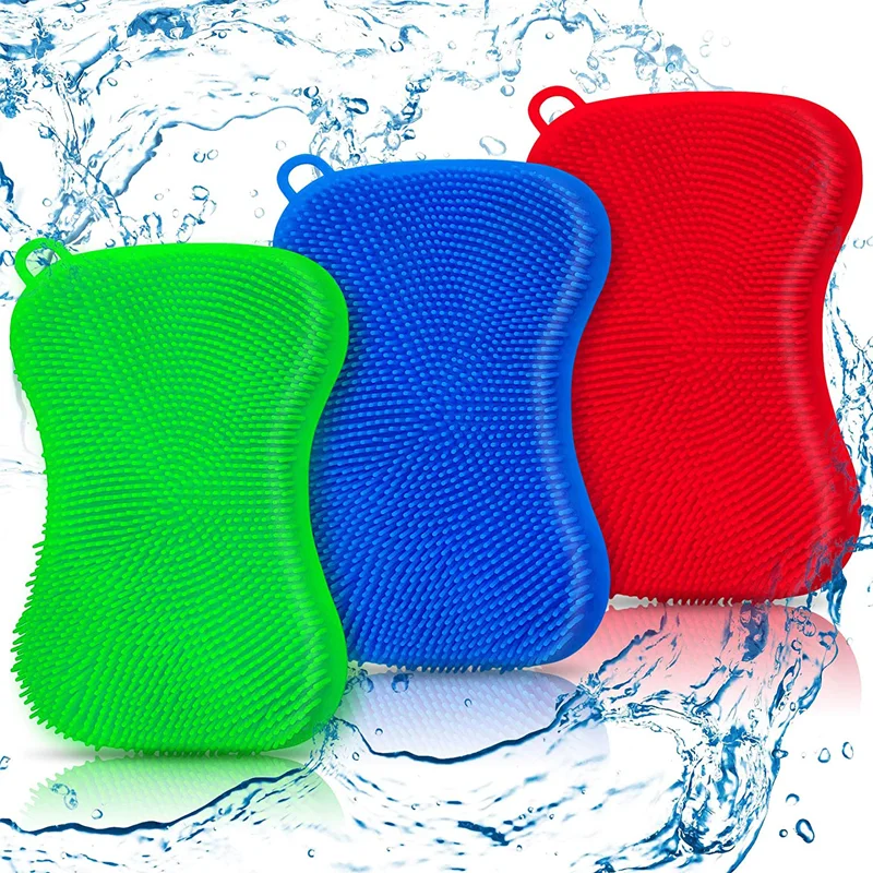 Wholesale Silicone Sponge Dish Washing Kitchen Scrubber Household Sponge Dishwashing Brush Silicone Dish Scrubber