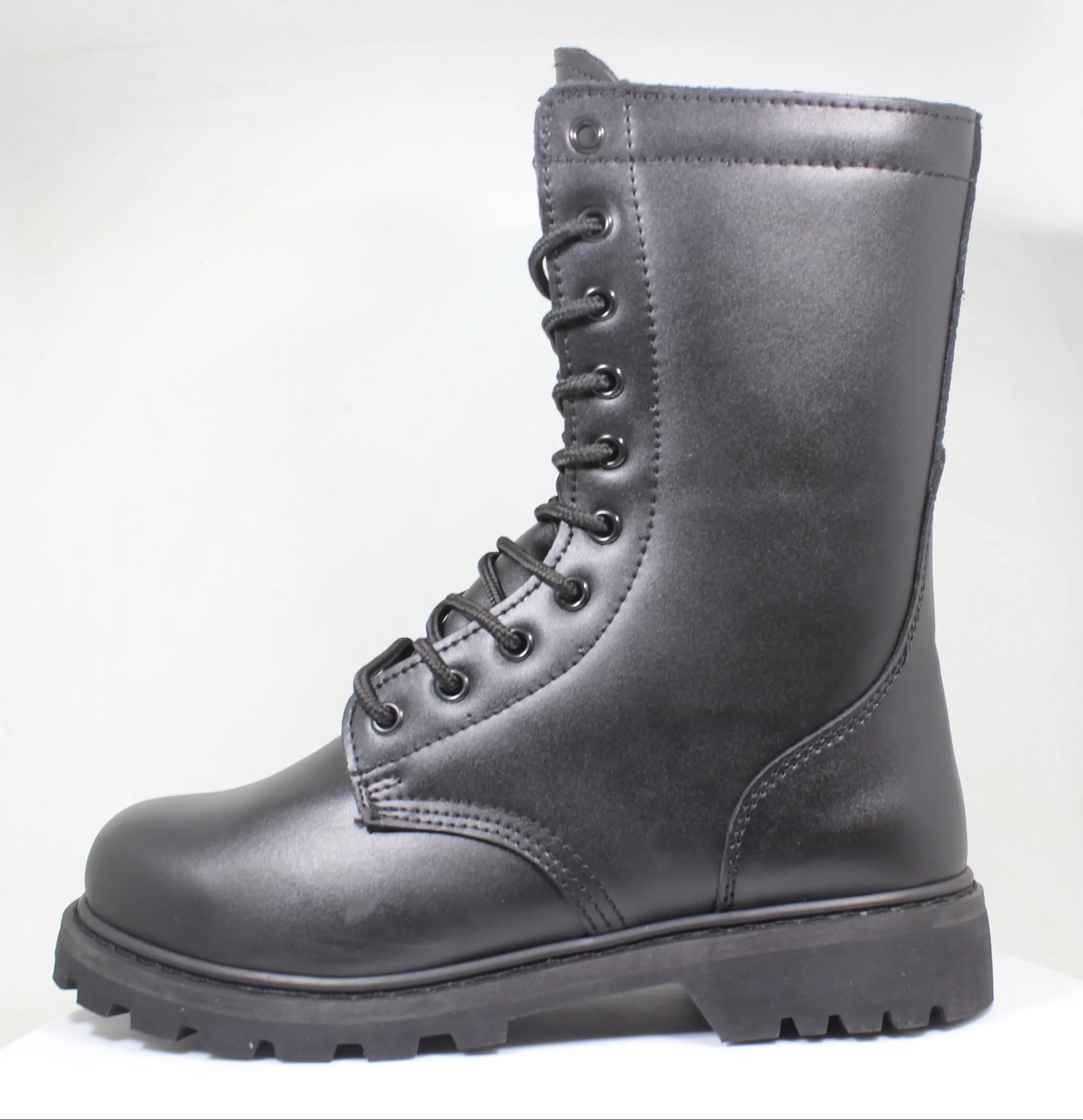 Black Shinning Leather Security Boots / black leather work boots