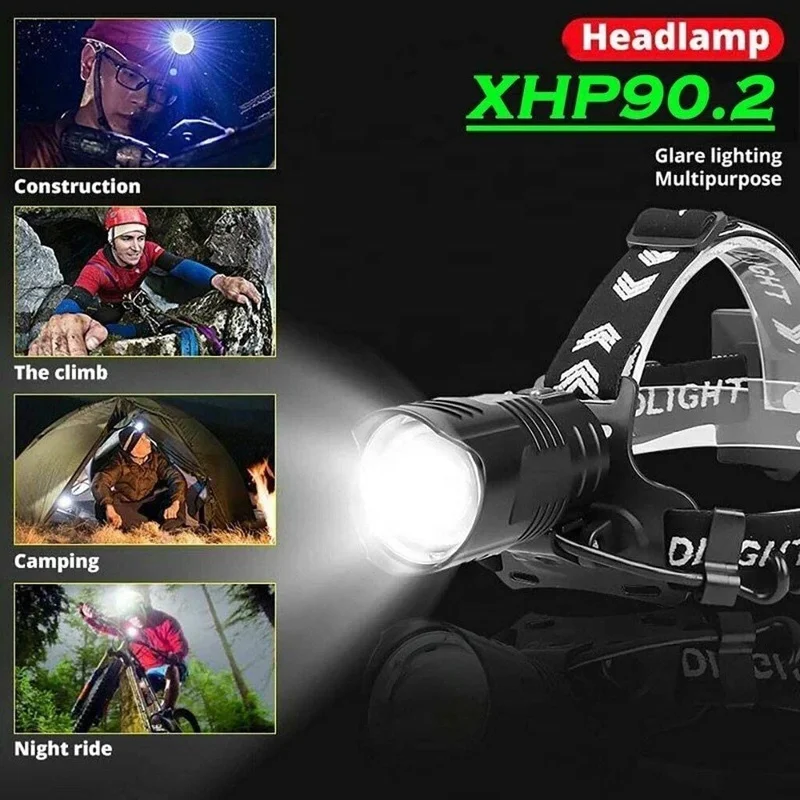  Мощный светодиодный налобный фонарь XHP90.2 фонарики с фокусировкой и зарядкой от USB уличный для походов других видов