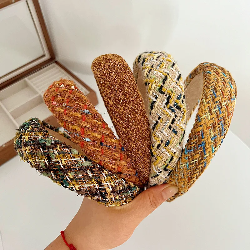 Charming Colorful Thick Tweed Fabric Hair Headband Hair Hoop For Girls Women In Autumn Winter