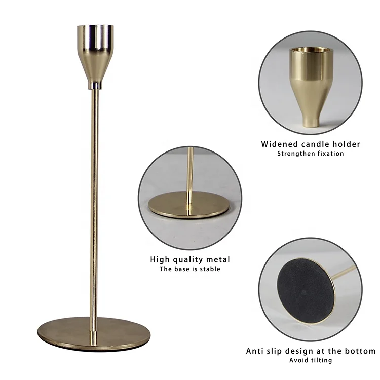 Wedding Decoration Set of 3 Rose Gold Rustic Table Morden Stick Tall Pillar Metal Candle Holder
