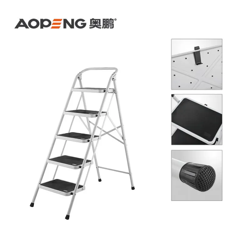 5 step white luxury home multi - function folding iron ladder