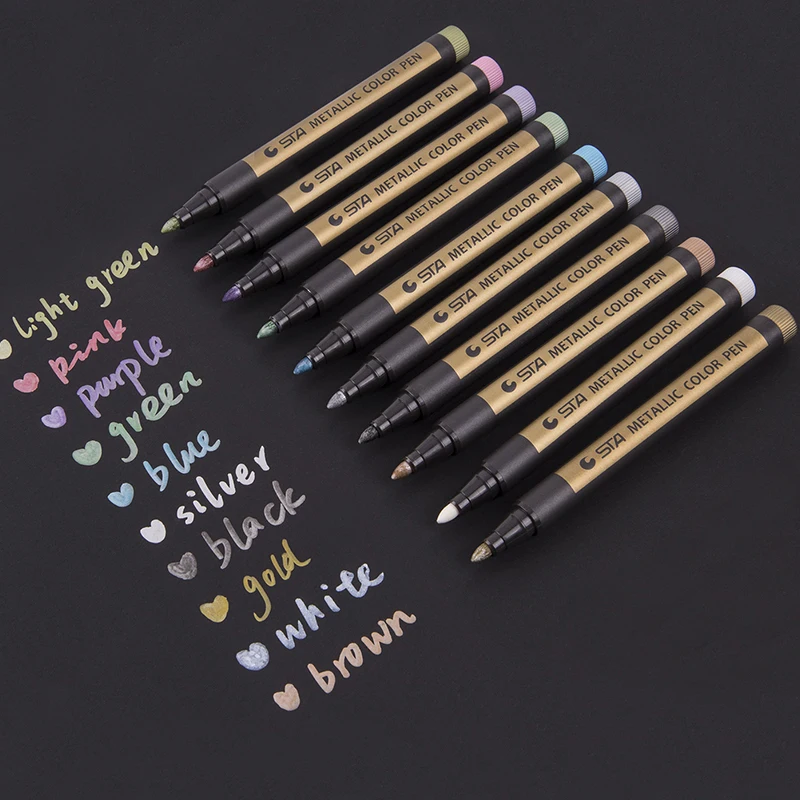 Wholesale Price 10 Color Set Metallic Permanent Watercolor Brush Marker Pen Colors