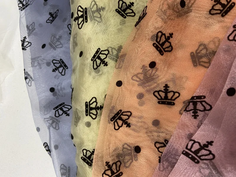 Brand New Silk Fabric Embroidered Shimmering Flocking Organza Packaging Materials