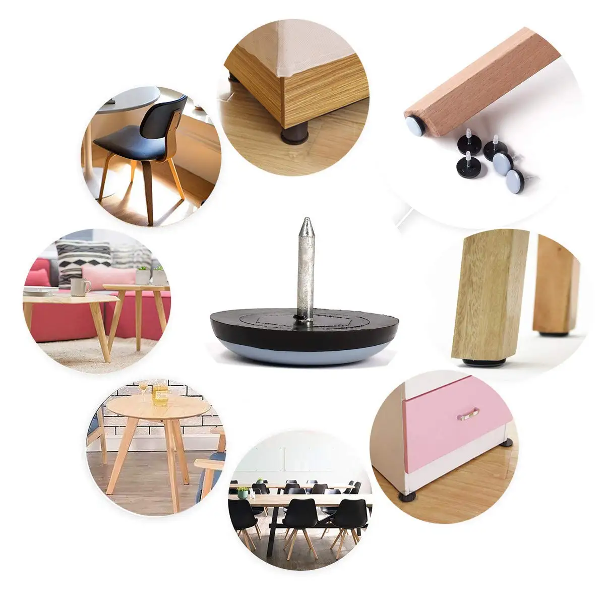 Wholesale Round plastic sofa leg with metal nail on furniture glides