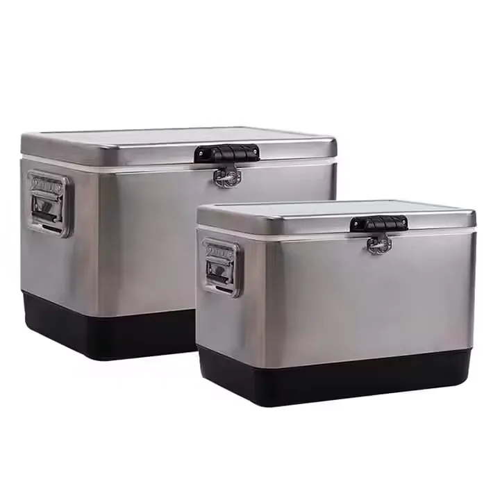 Customized capacity stainless steel ice box metal cooler box with handle