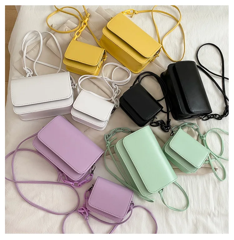 Square Candy Color Simple Women Bag Pu Crossbody Ladies Leather Shoulder Bag with Label
