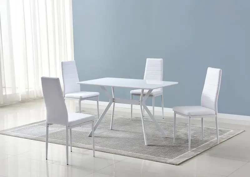 Minimalist Luxury White High Gloss 5 PCS Dining Table And Chair Set 1 Table 4 Chair White Modern High Gloss Dining Furniture