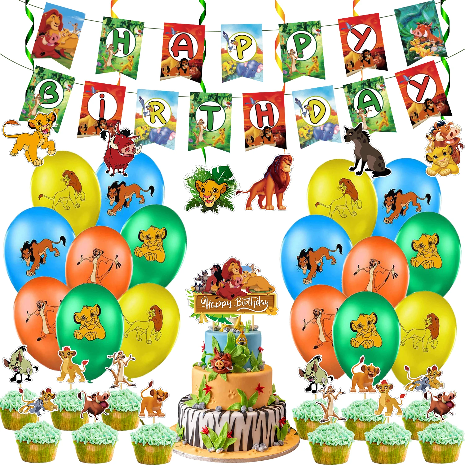 New Design Lion Birthday Party Decoration Birthday Decoration Party Supplies Banner Latex Balloon and Cake Topper