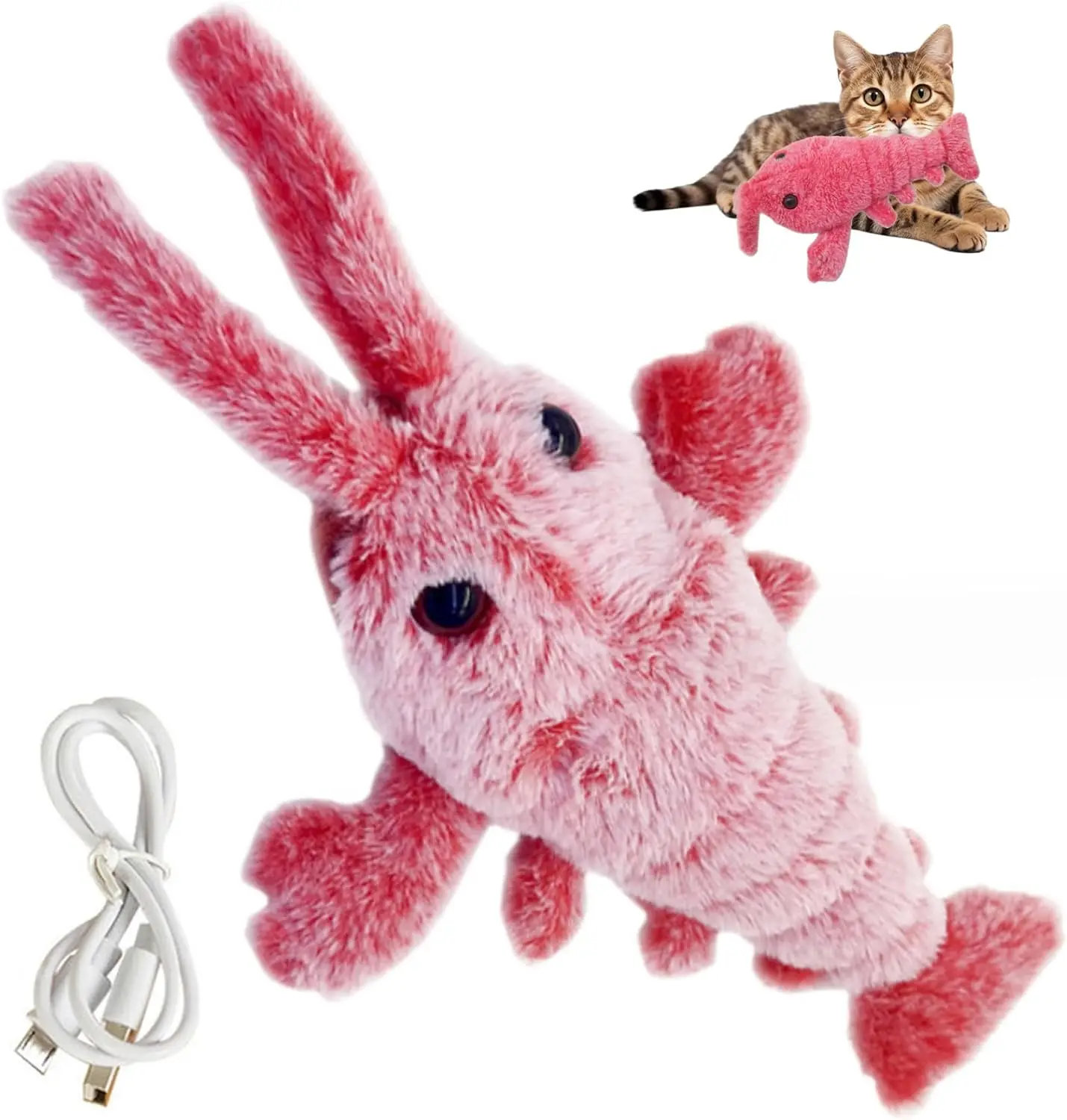 Wiggle Lobster Cat Toy Modes Plush Floppy Lobster Interactive Dog Toy 2024 USB Rechargeable Cat Chew Kicker Toy for Indoor Pet