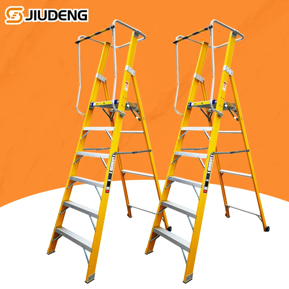 Industrial Fiberglass Platform Folding Step Ladders Insulation Safety Frp Ladders For Use Around Electricity