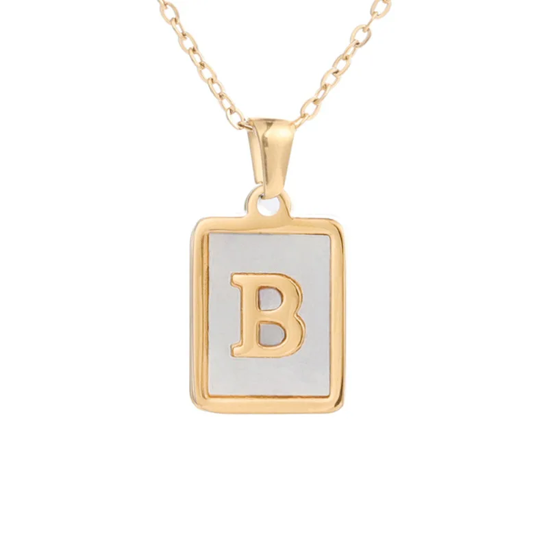 Titanium steel English Pendant with gold shell New stainless steel square letter necklace