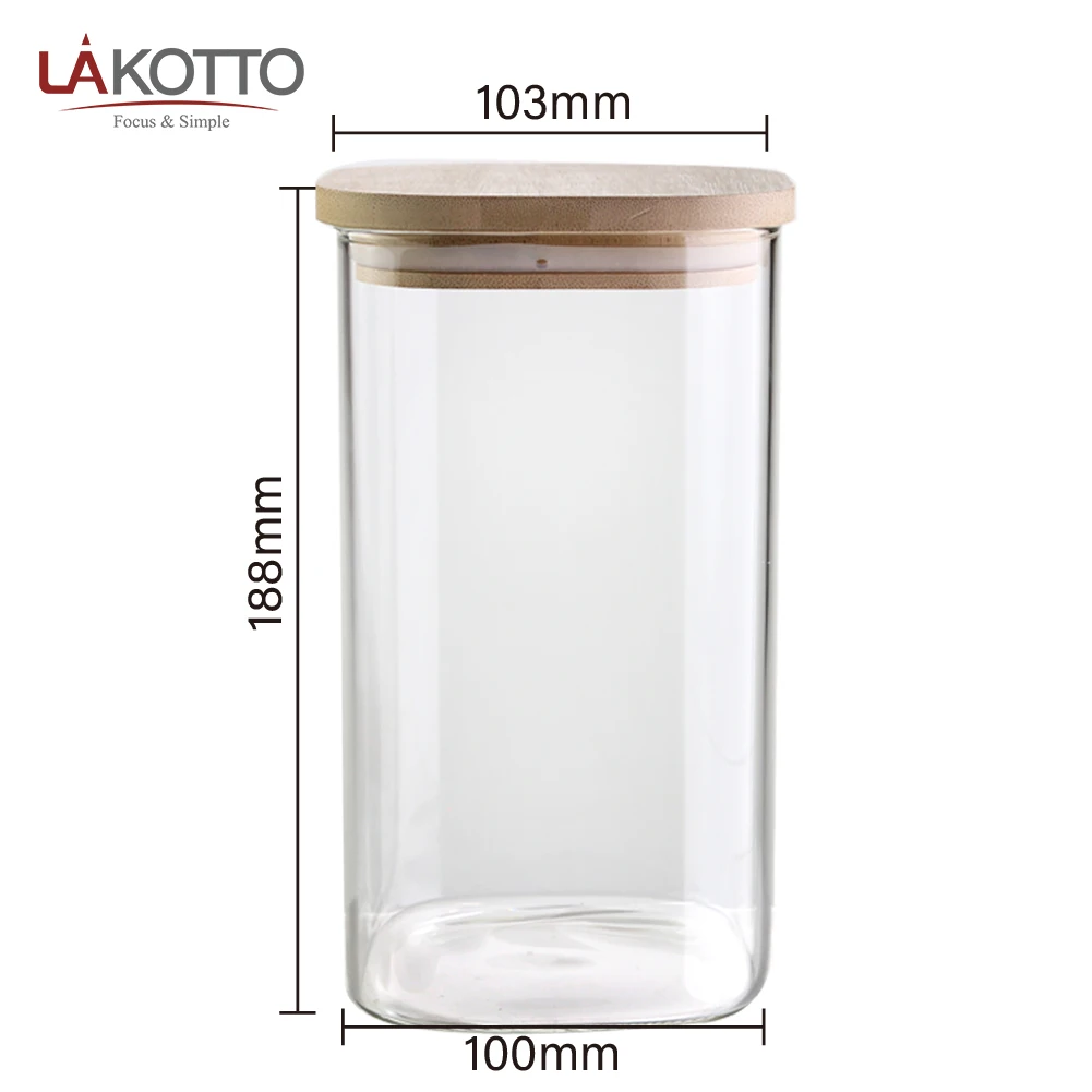 1300ml Kitchen Canisters Clear Glass Jars for Home Kitchen Thicken Airtight Food Storage jars with Wood bamboo lid