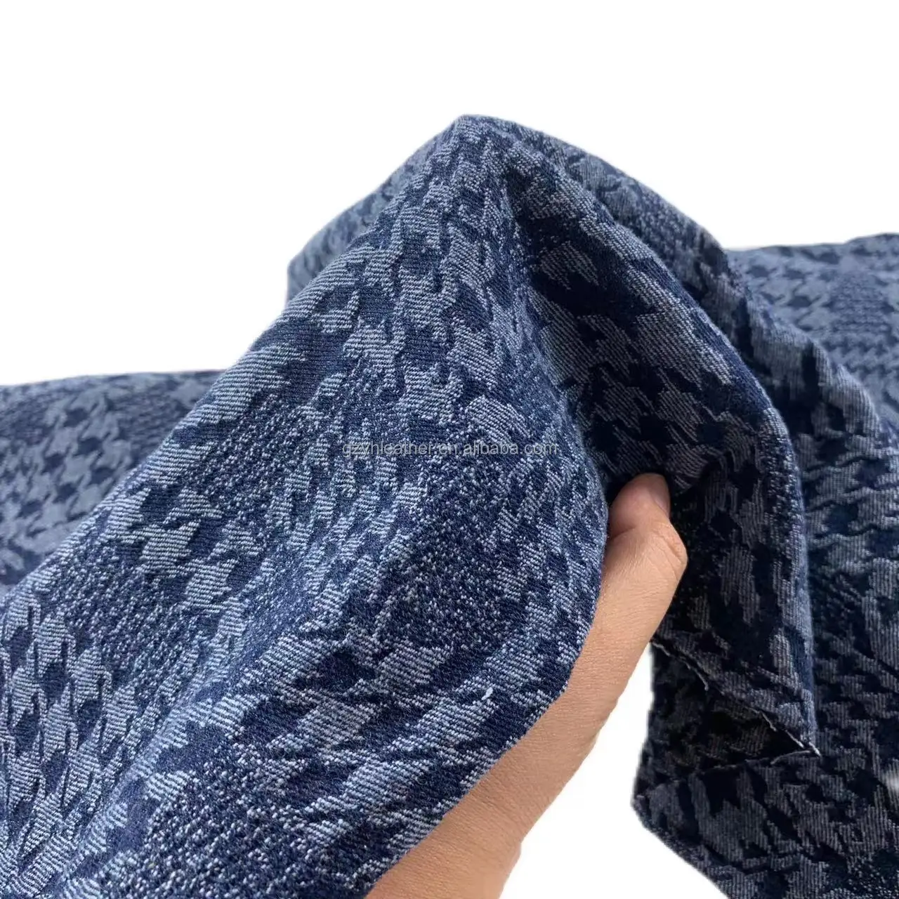Jacquard Houndstooth Plain Pattern Printed Denim Fabric For Jean Dress  Denim Shirt Bag