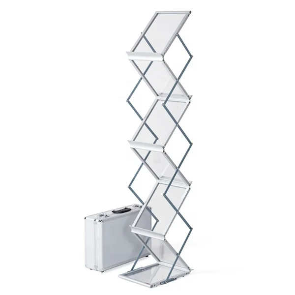 Acrylic Aluminum A4 Brochure Holder Portable Foldable Literature Rack For Tradeshow Magazine Rack Catalogue Stand