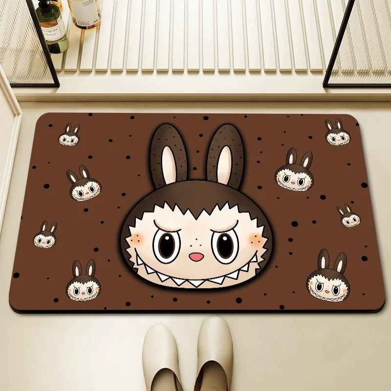 Botu Labubu Cartoon Cute Diatom Mud Floor Bath Children Home Door Footmat Bathroom Carpet Labubu Bathroom Absorbent Floor Mat