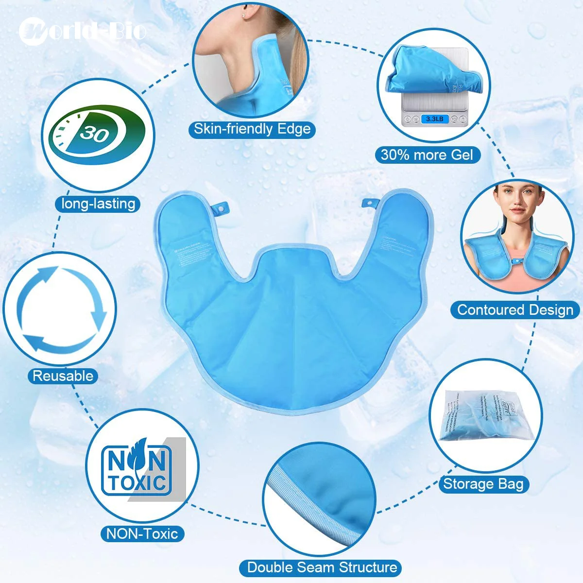 Neck and Shoulders Upper Back Pain Relief Large Neck Ice Pack Wrap with Soft Plush Lining, Reusable Gel Cold Compress Ice Pack