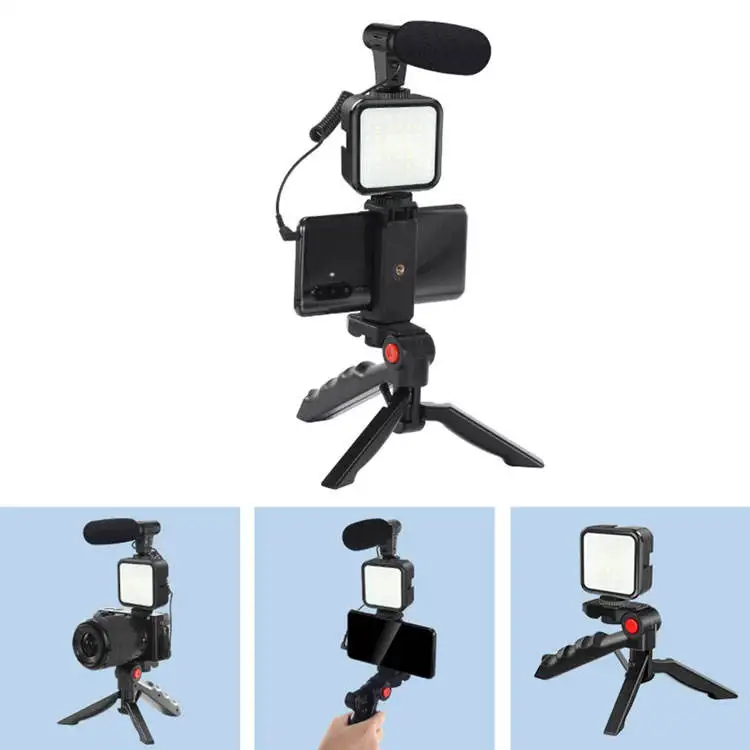3 in 1 Portable Video Vlogging Kit Handheld Flexible Tripod Gimbal Stabilizer with Microphone LED Light for Camera Mobile Phone