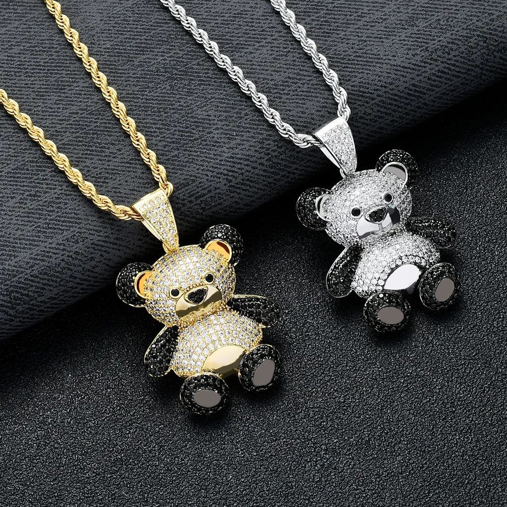 2022 Factory customized silver animal pendant panda hip hop jewelry men and women necklace