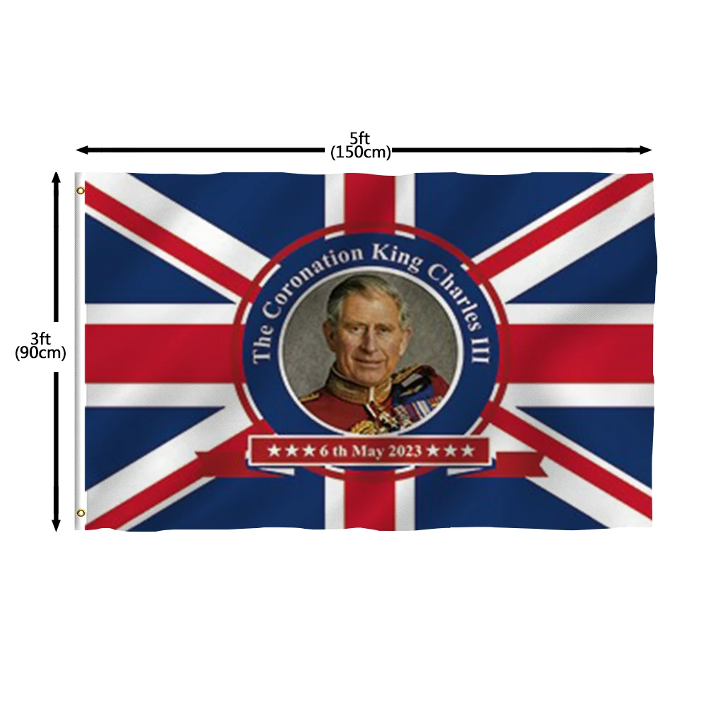 Cheap Custom High Quality 100% Polyester 90x150cm/3x5 ft UK King Charles III 2023 Coronation