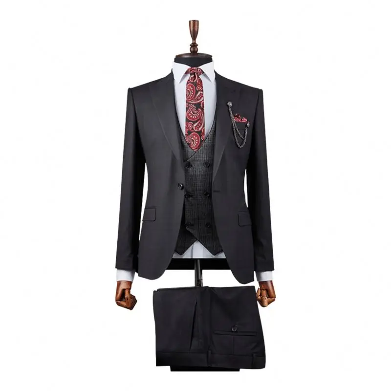 
Big Grey Grid Italy Two-Piece Dress Suit For Men Pant Coat Design Wedding Suits Pictures 2020 