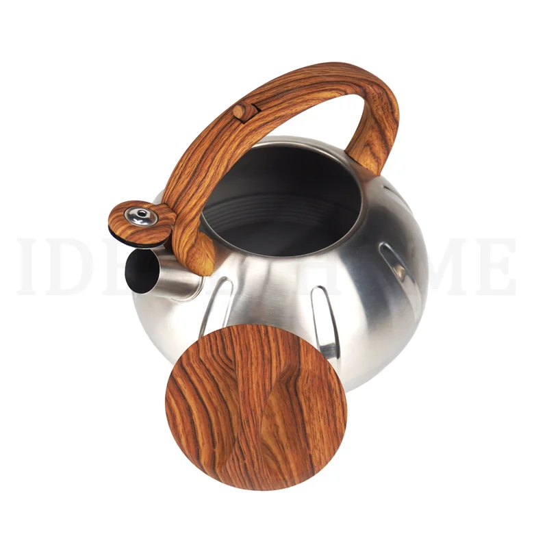 2.8L Stainless Steel Whistling Tea Kettle Coffee Teapot with Wooden Handle for Gas Stoves, Induction Cookers