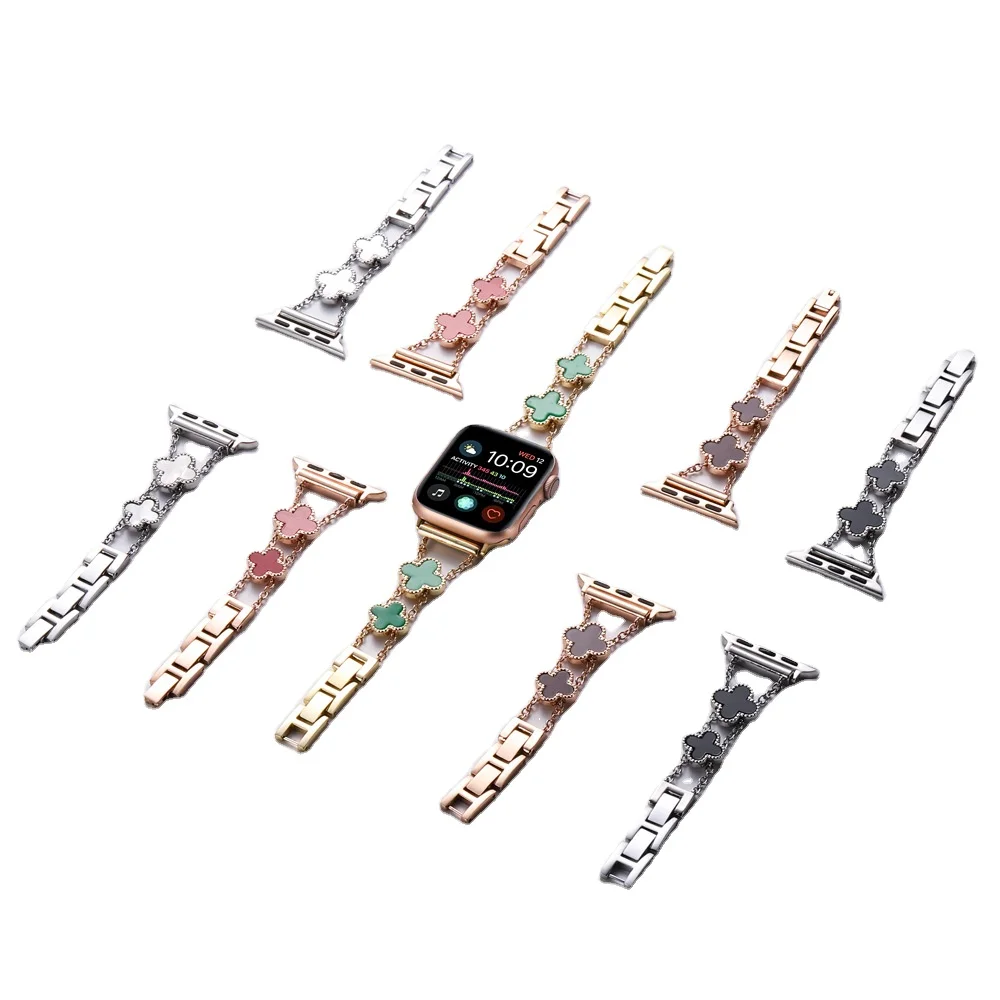 Luxury Design Lady Four Leaf Clover Accessories Women Strap Bling Girl Bracelet Inspired Smart I Watch Band Fori