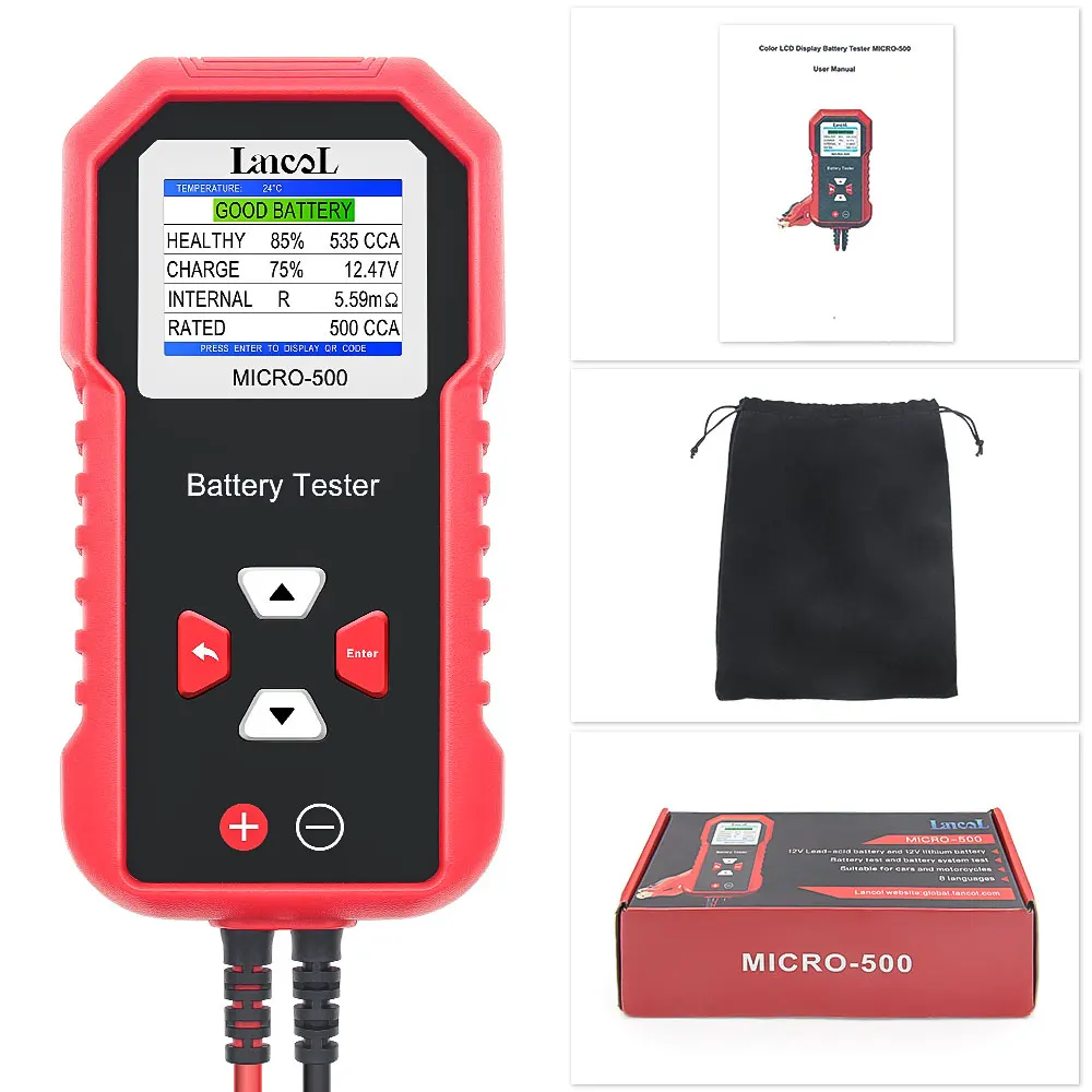 LansL Lancol MICRO-500 Universal LCD Display 12V 24V Car Battery Tester Automobile CCA Battery Analyzer Voltage Tester