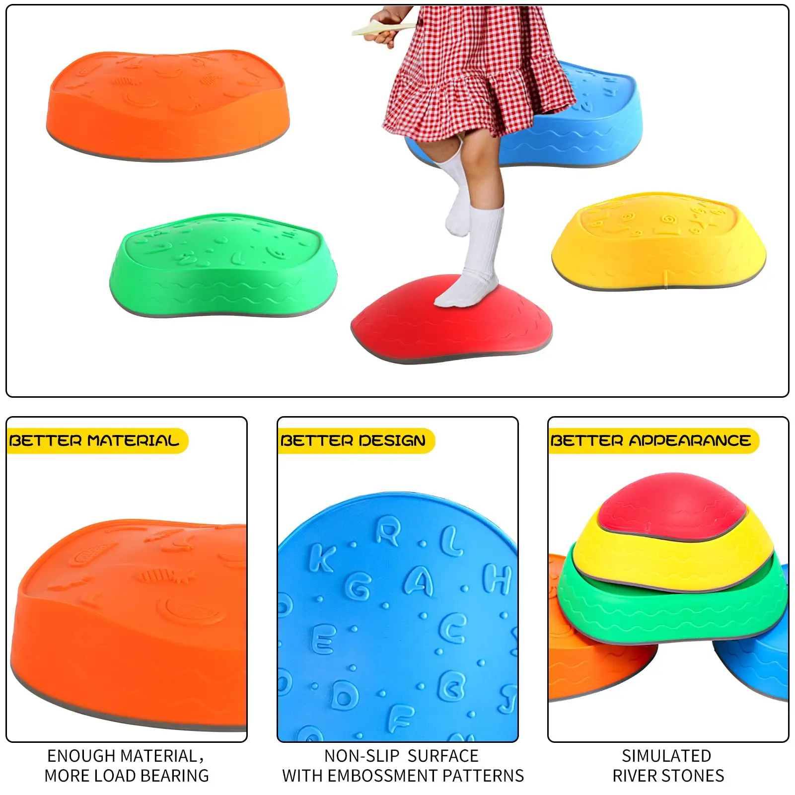 Jumping Stepping Stones for Kids,5pcs Non-Slip Plastic Balance River Stones,Toddler Balance Block Stones Bounce Sensory Toys