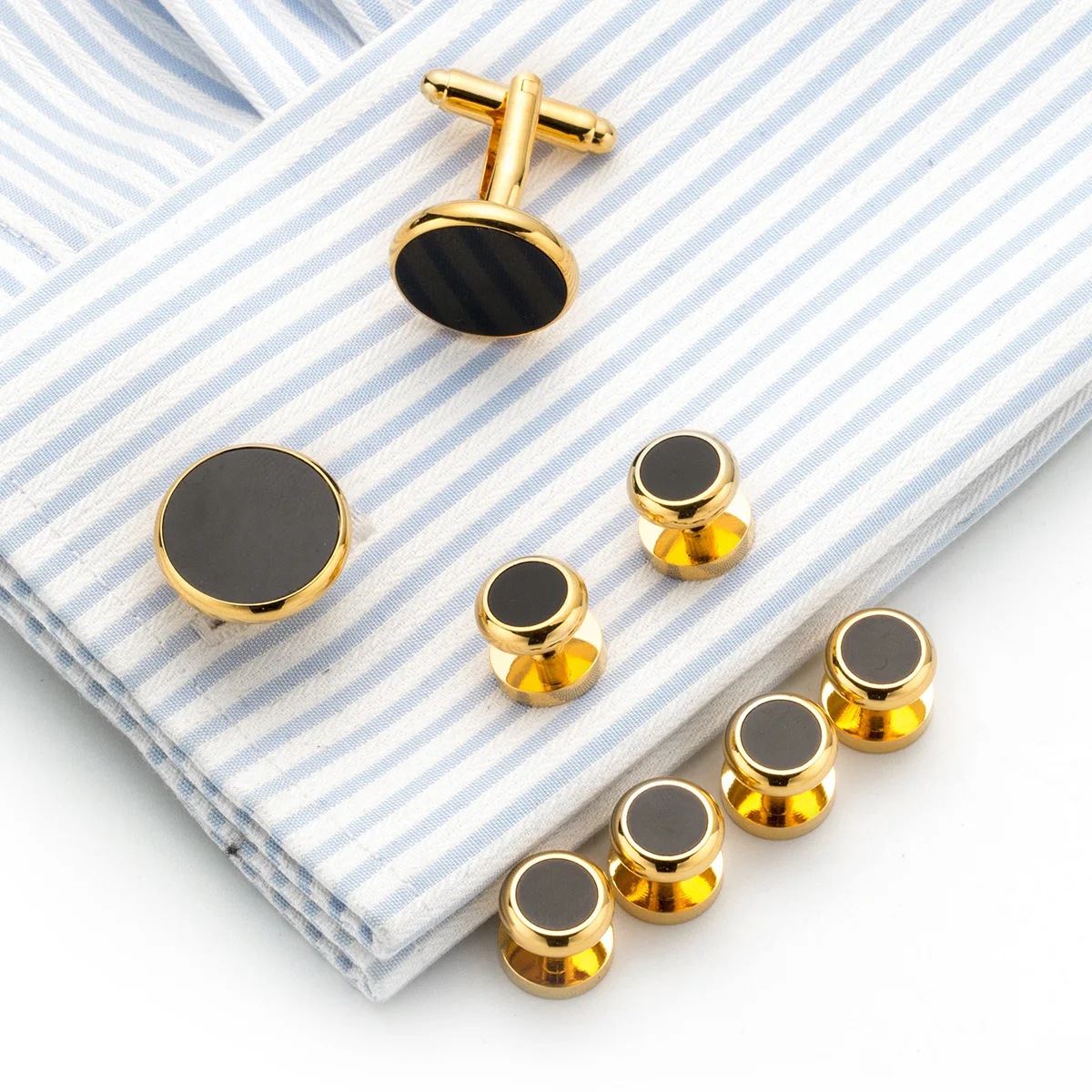 Wholesale Gold Black Men Tuxedo Shirt Cufflinks and Studs Set for Men