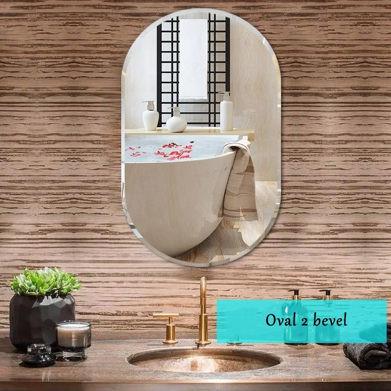 Modern Simple Oval Round Bevel No Drilling Wall Stick make up Mirrors for Home Hotel Cafes