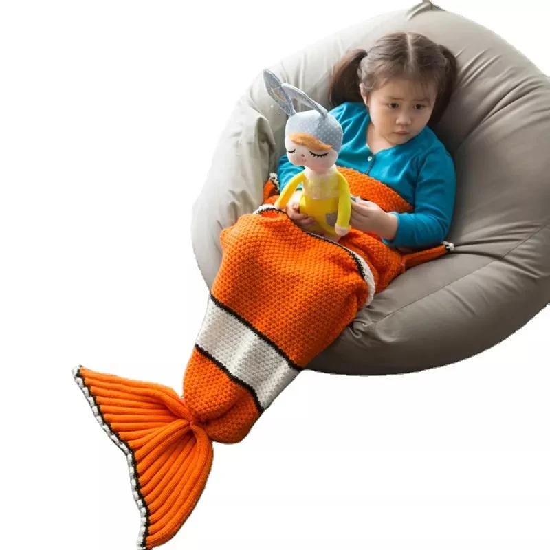 Hot Sale Fleece Soft Living Room Sleeping Bag Wave Mermaid Tail Kids Knit Blankets