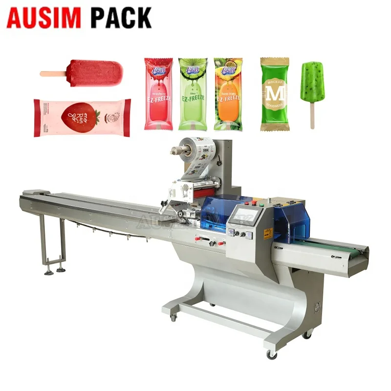 Automatic Flow Ice Cream Bar Packaging Machine Ice Lolly Stick Ice Popsicle Pillow Packaging Machine