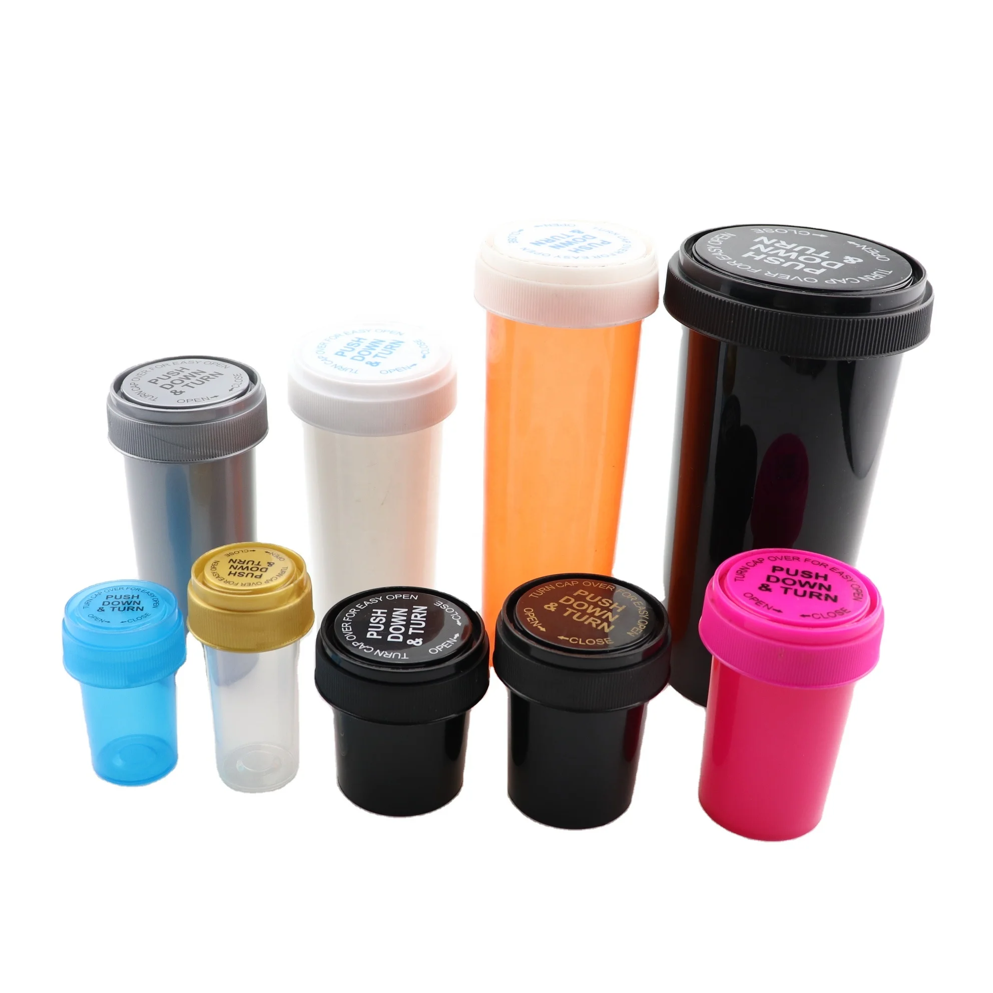 Wholesale 13 Dram Red Black Amber Food Grade Plastic Reversible Child Proof Vials Pharmacy Pill Bottles