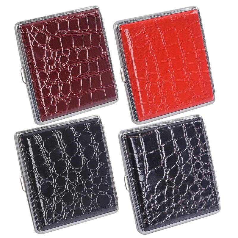 Cigarette Box Wholesale Trendy Reusable PU Leather +Metal 20PCS Capacity Cigarette Case Portable Cigarette Box For Men